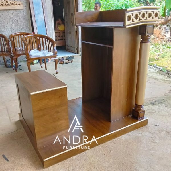 Podium Masjid, Mimbar Masjid Minimalis Ukir Plus Bangku Kayu Jati New