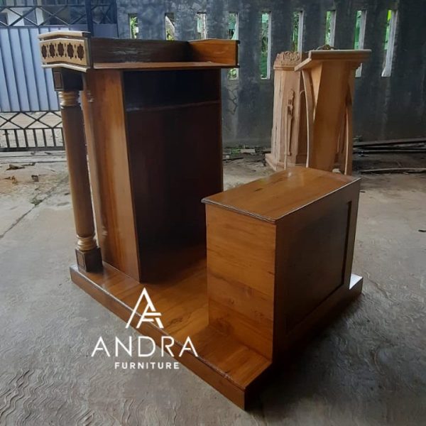 Podium Masjid, Mimbar Masjid Minimalis Ukir Plus Bangku Kayu Jati New
