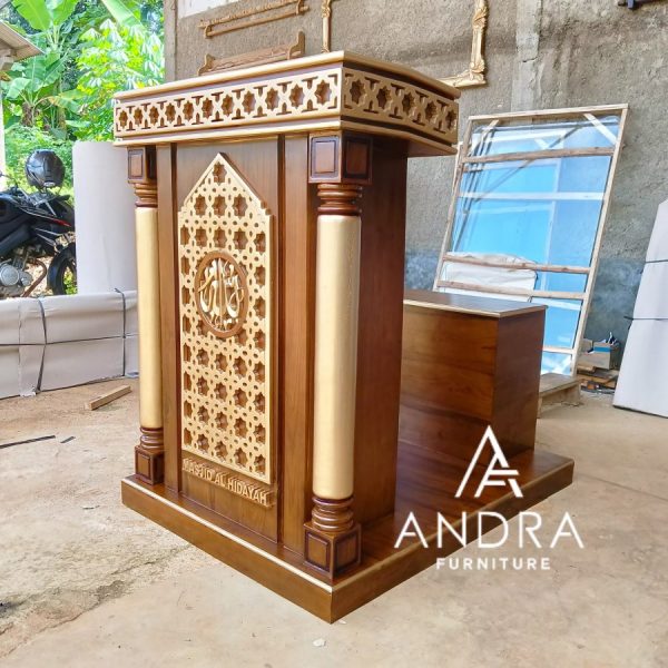 Podium Masjid, Mimbar Masjid Minimalis Ukir Plus Bangku Kayu Jati New