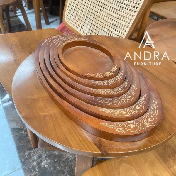 Nampan Jati 1 Set Isi 6 Biji Minimalis Ukir Unik, Souvenir Cantik