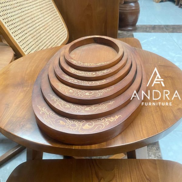 Nampan Jati 1 Set Isi 6 Biji Minimalis Ukir Unik, Souvenir Cantik