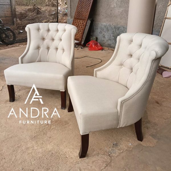 sofa kursi 1 single ukuran besar, sofa kursi tamu kain linen kayu jati