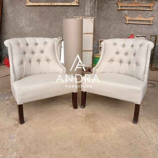 sofa kursi 1 single ukuran besar, sofa kursi tamu kain linen kayu jati