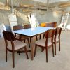 set kursi meja makan rangka jati top meja marmer furniture minimalis
