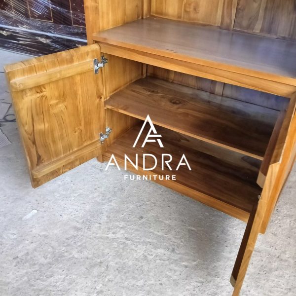 almari buku minimalis, lemari pajangan bahan kayu jati pilihan