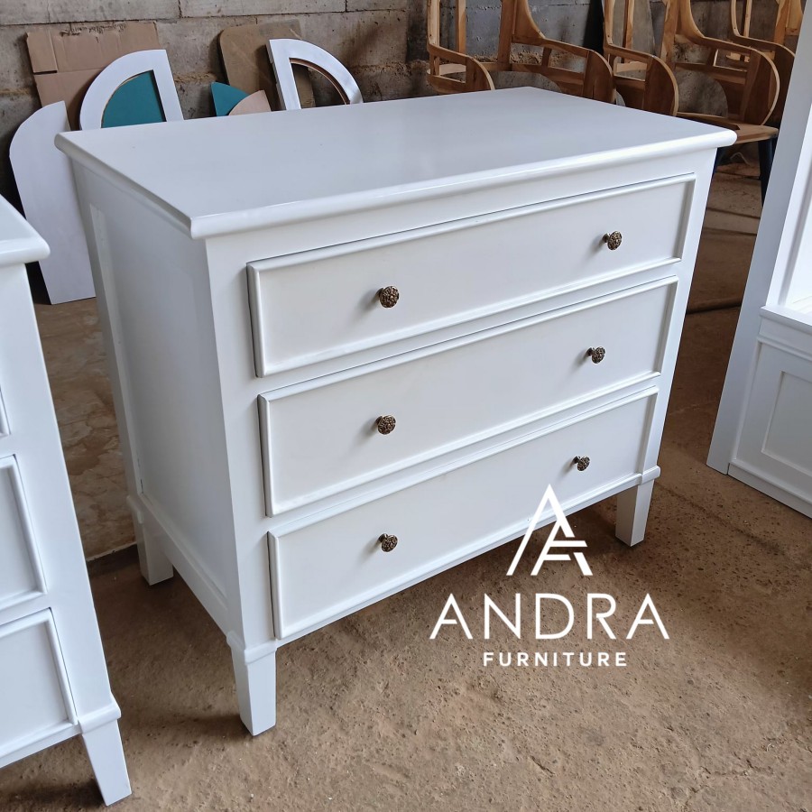 meja besar nakas 3 laci, bedside klasik 3 laci modern, meja samping