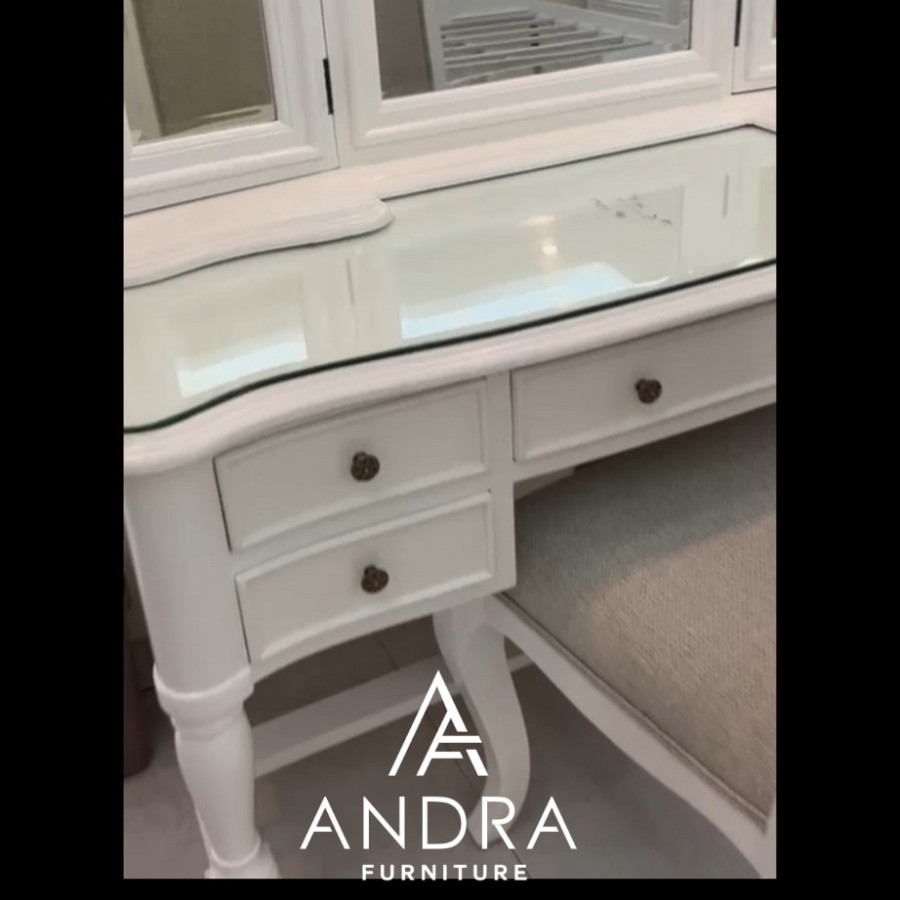 set meja rias putih cantik klasik include kursi warna putih duco
