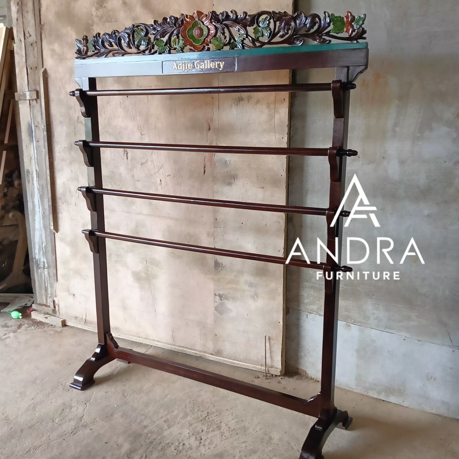 gawangan kain,gantungan kain 4 tongkat warna finishing antik jati