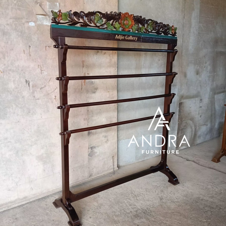 gawangan kain,gantungan kain 4 tongkat warna finishing antik jati