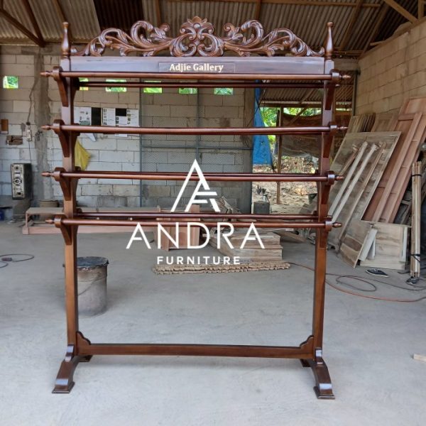 Gawangan Kain Batik 8 Tongkat Ukiran , Gantungan Kain Jati 8 Sampiran