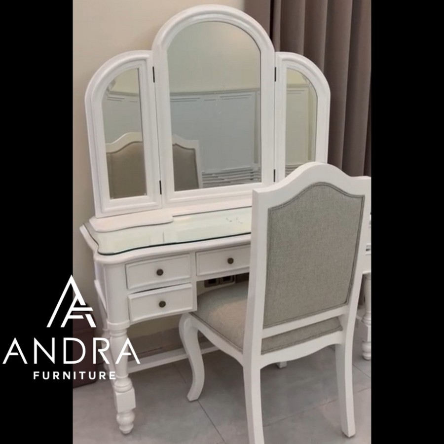 set meja rias putih cantik klasik include kursi warna putih duco