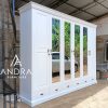 almari pakaian klasik putih 6 pintu 4 cermin , lemari baju modern putih
