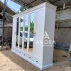 almari pakaian klasik putih 6 pintu 4 cermin , lemari baju modern putih