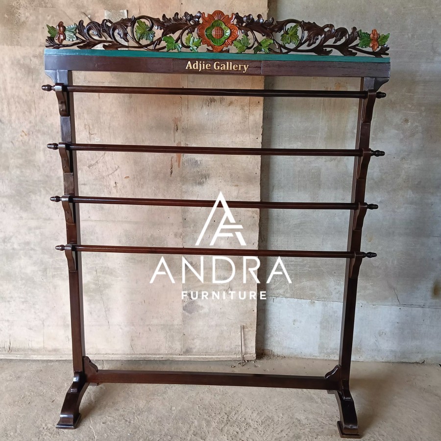 gawangan kain,gantungan kain 4 tongkat warna finishing antik jati