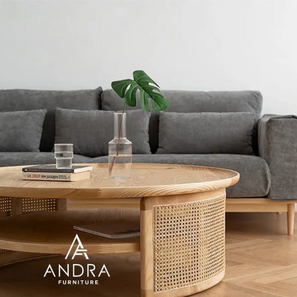 coffee table rattan, meja tamu rotan rangka kayu jati berkualitas