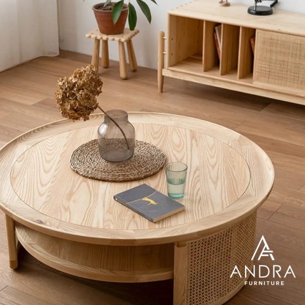 coffee table rattan, meja tamu rotan rangka kayu jati berkualitas