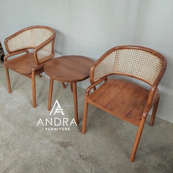 set kursi teras rotan kayu jati 2 kursi 1 meja jati minimalis unik
