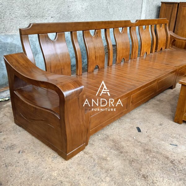 kursi tamu sudut L bahan jati tebal berkualitas, sofa tamu jati