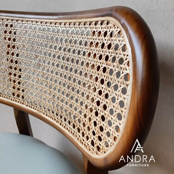 kursi makan kafe, kursi meja makan resto sandaran rotan kayu jati