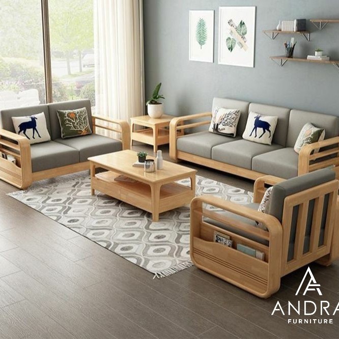 sofa kursi tamu modern minimalis kayu jati set
