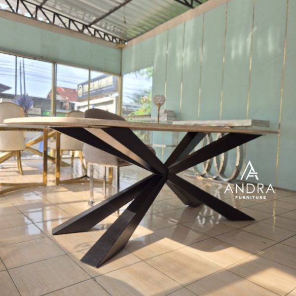 Meja Makan Marmer Kaki Besi Elegan – Kuat, Mewah & Tahan Lama!