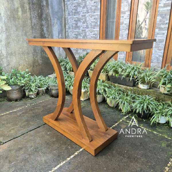 Meja konsul minimalis modern kaki lengkung kayu jati