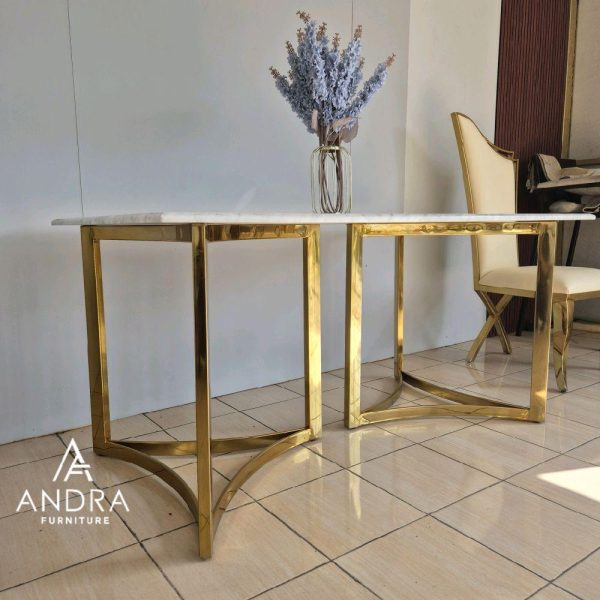 meja makan stainless marmer carara warna gold minimalis bisa custom Furniture