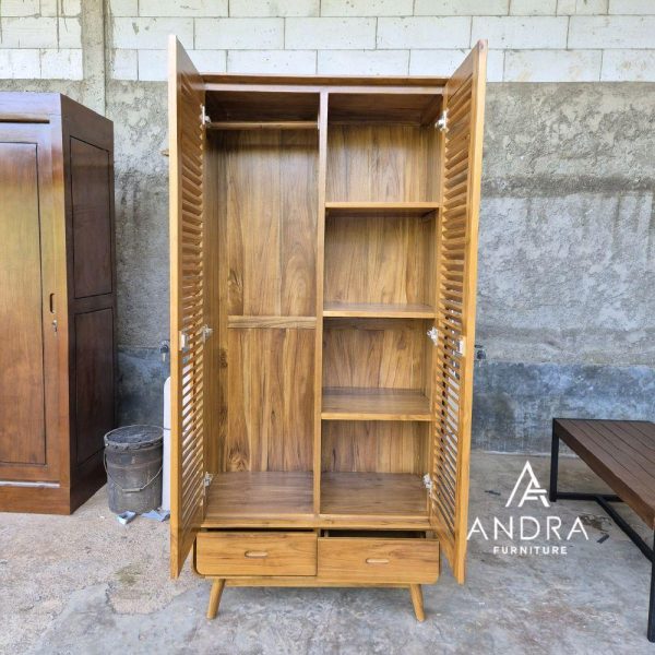 almari jati 2 pintu jalusi krepyak gantungan ambalan plus 2 laci luar bahan kayu jati