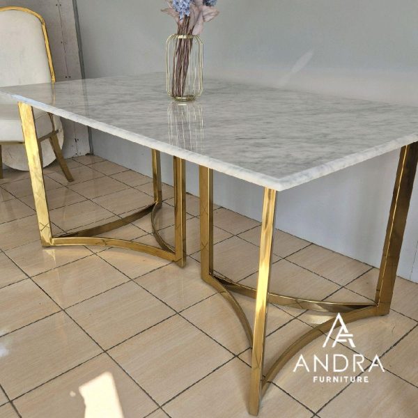 meja makan stainless marmer carara warna gold minimalis bisa custom Furniture