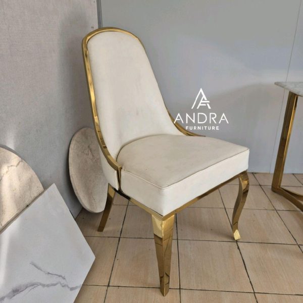 kursi makan rangka stainless gold minimalis modern kain jok bisa pilih Chairs