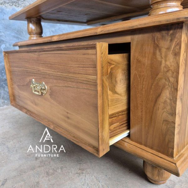 meja tamu klasik unik 2 laci bahan kayu jati, coffee table kayu jati