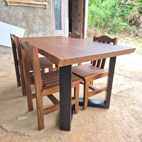 set kursi makan 4 kursi unik top jati tebal variasi pinggir alami kaki besi