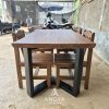 set kursi makan 4 kursi unik top jati tebal variasi pinggir alami kaki besi
