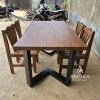 set kursi makan 4 kursi unik top jati tebal variasi pinggir alami kaki besi