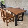 set kursi makan 4 kursi unik top jati tebal variasi pinggir alami kaki besi