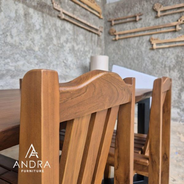 set kursi makan 4 kursi unik top jati tebal variasi pinggir alami kaki besi