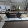 Meja Makan besi Industrial Modern – Grande Series (Hitam Doff)