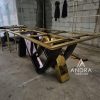 Meja MakanMeeting Stainless Steel Luxury - Geometric W Design