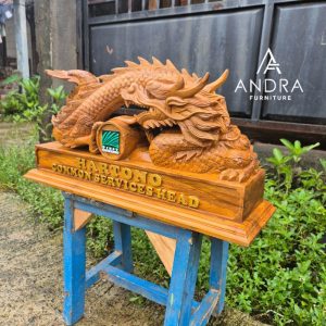 Papan Nama Meja Ukir Naga Kayu Jati - Eksklusif & Elegan