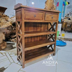 Rak Sepatu Kayu Jati 2 Laci Minimalis Klasik & Fungsional