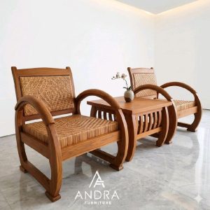 Set Kursi Teras Rotan Kayu Jati Minimalis 2 Kursi Plus 1 Meja