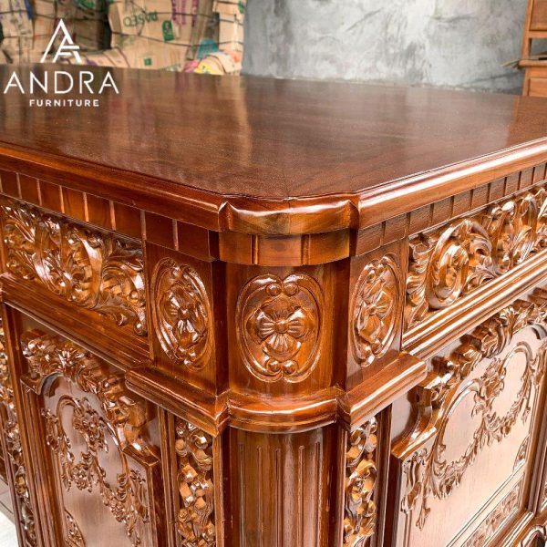Meja Kantor Kayu Jati Mewah full ukir Elegansi dan Profesionalitas untuk Ruang Kerja