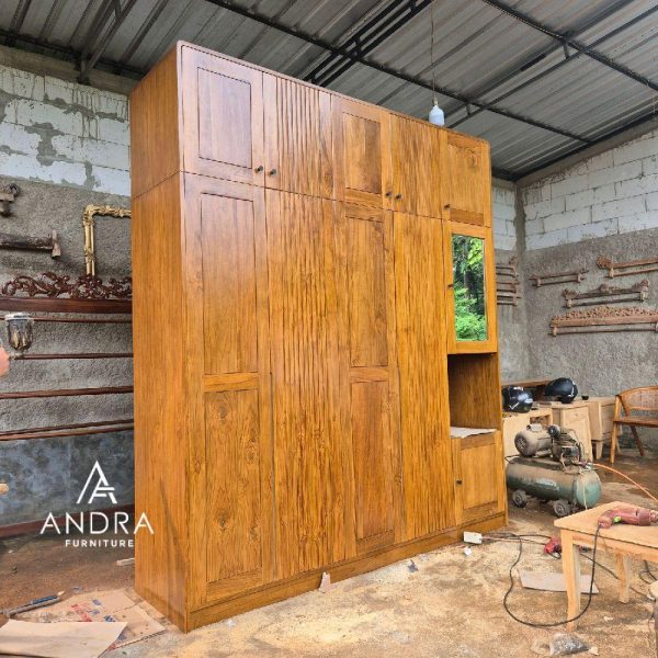 Almari 5 Pintu Tumpuk Kayu Jati Minimalis Modern