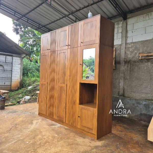 Almari 5 Pintu Tumpuk Kayu Jati Minimalis Modern