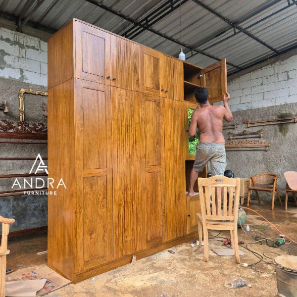Almari 5 Pintu Tumpuk Kayu Jati Minimalis Modern
