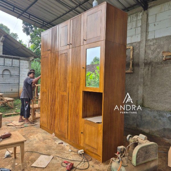 Almari 5 Pintu Tumpuk Kayu Jati Minimalis Modern