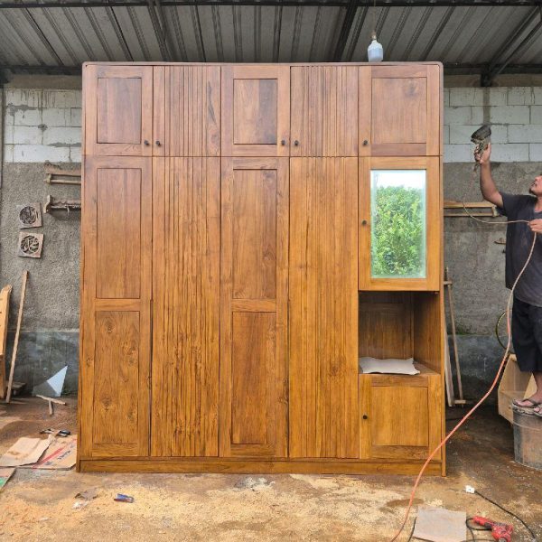 Almari 5 Pintu Tumpuk Kayu Jati Minimalis Modern