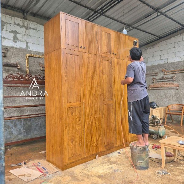 Almari 5 Pintu Tumpuk Kayu Jati Minimalis Modern