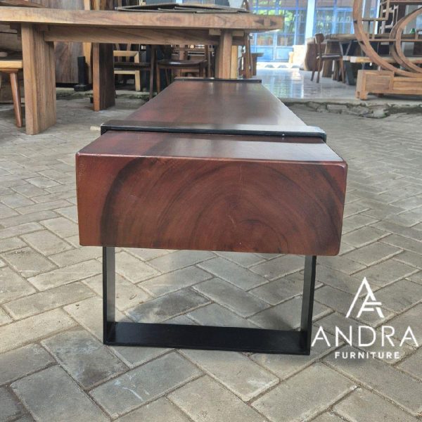 Bangku Balok Kayu Utuh Trembesi  Solid & Elegan Tanpa Sambungan kaki besi