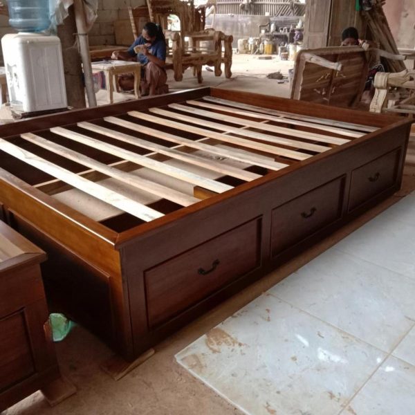 Dipan minimalis 3 laci full kayu jati,tempat tidur jati mira design